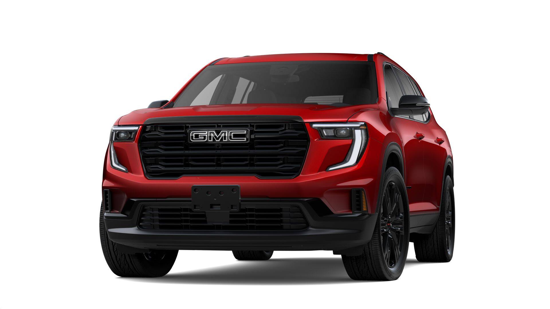 2026 GMC Acadia Elevation in Volcanic Red Tintcoat — front three-quarter view