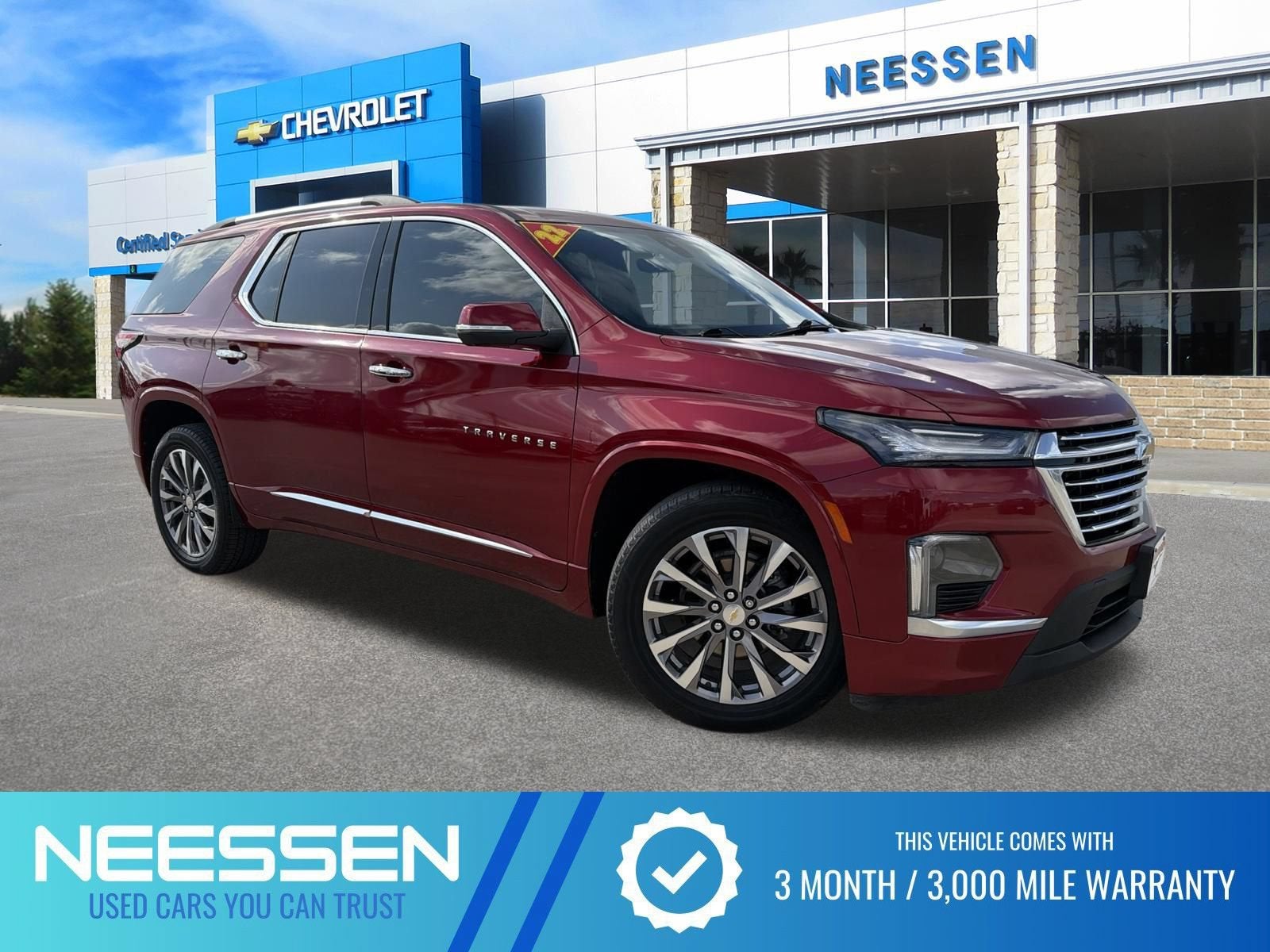 2022 Chevrolet Traverse Premier in Cherry Red Tintcoat — front three-quarter view