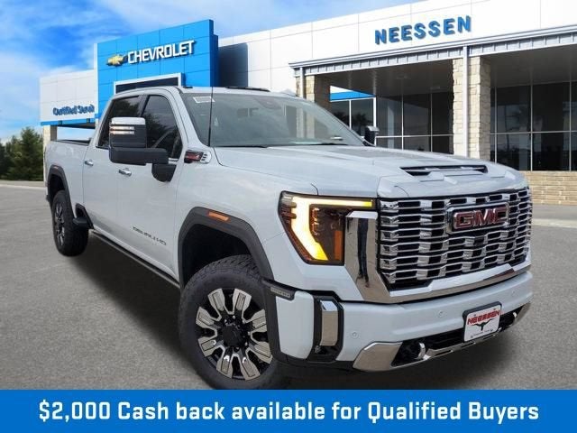 2026 GMC Sierra 2500 HD Denali in Glacier White Tricoat — front three-quarter view