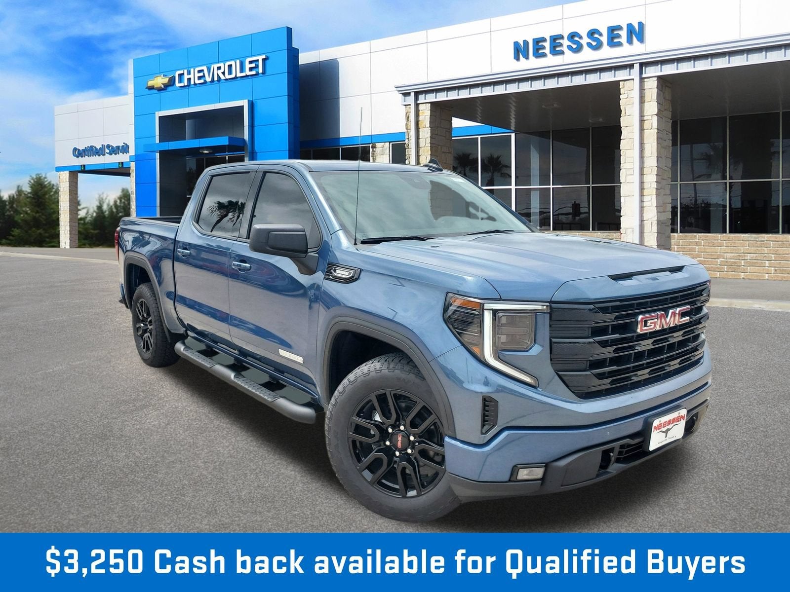 2026 GMC Sierra 1500 Elevation in Downpour Metallic — front three-quarter view