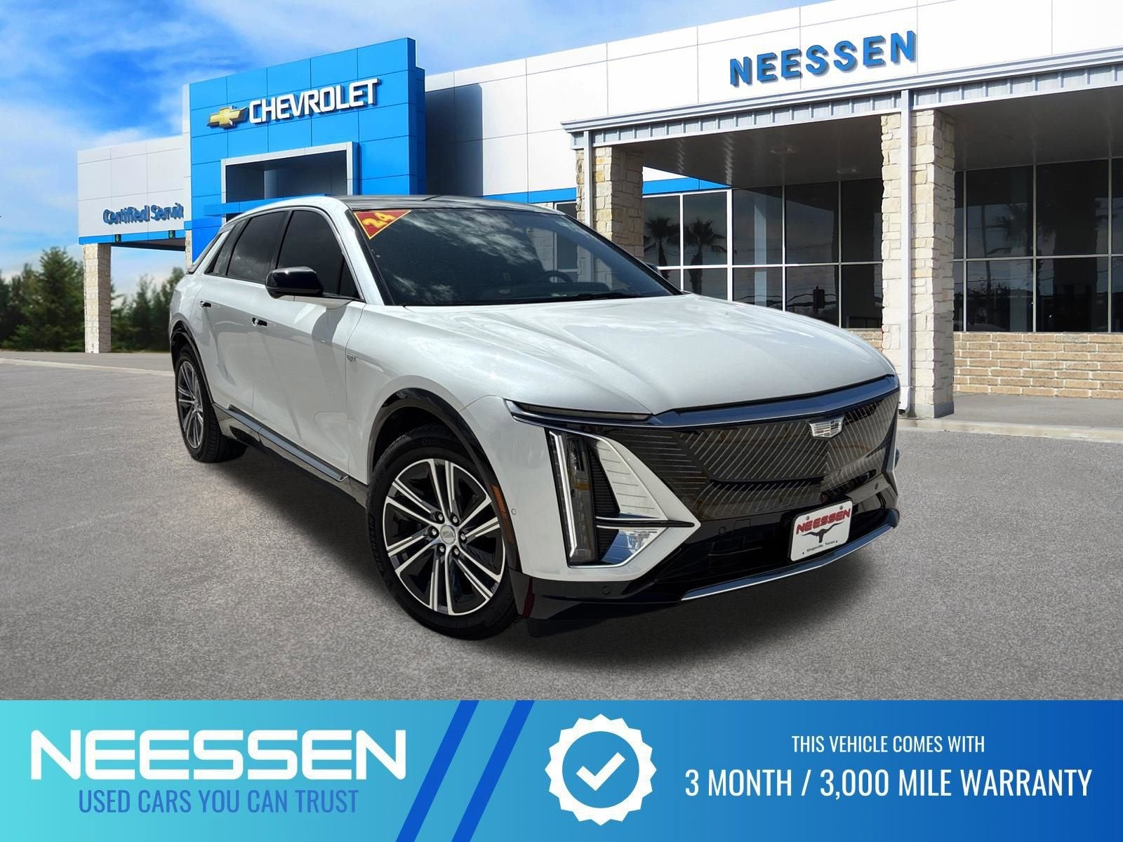 2024 Cadillac LYRIQ Luxury 1 in Crystal White Tricoat — front three-quarter view