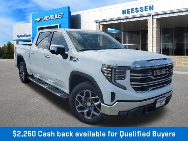2026 GMC Sierra 1500 SLT in Summit White — front three-quarter view
