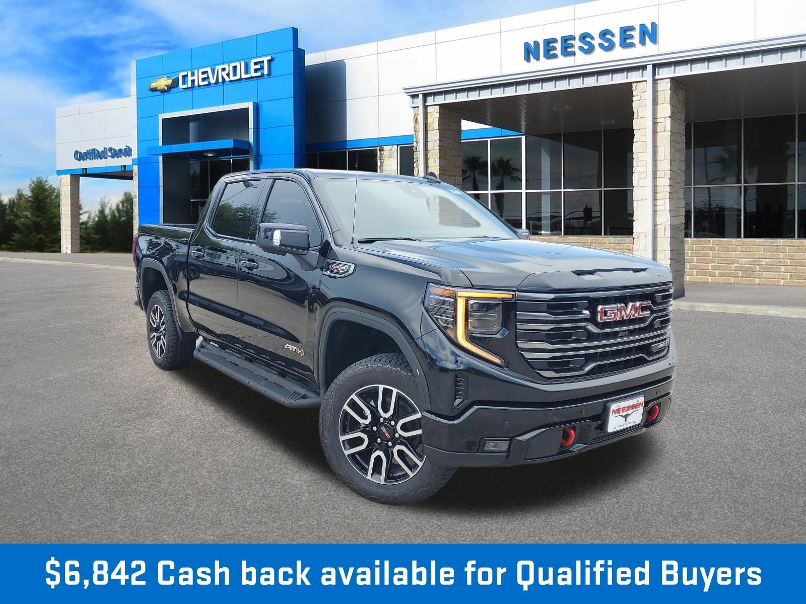 2026 GMC Sierra 1500 AT4 in Onyx Black — front three-quarter view