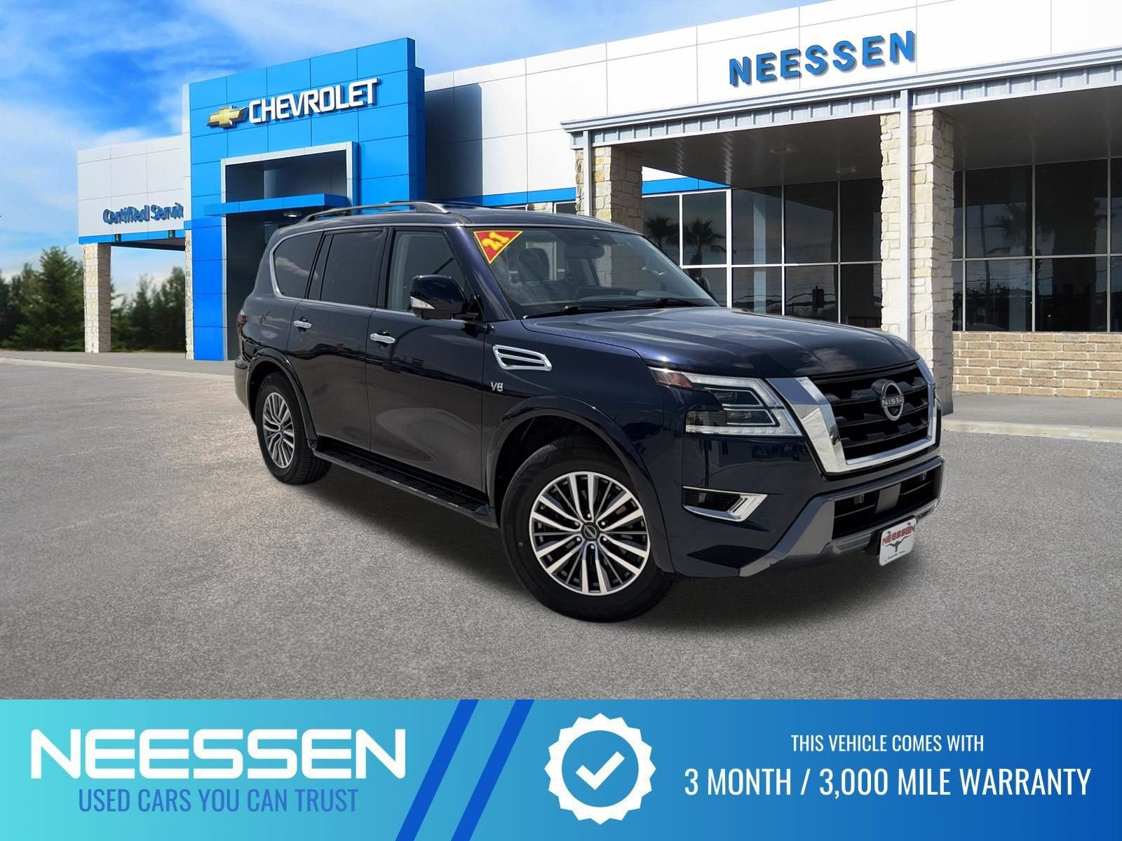2021 Nissan Armada SL in Hermosa Blue Pear — front three-quarter view